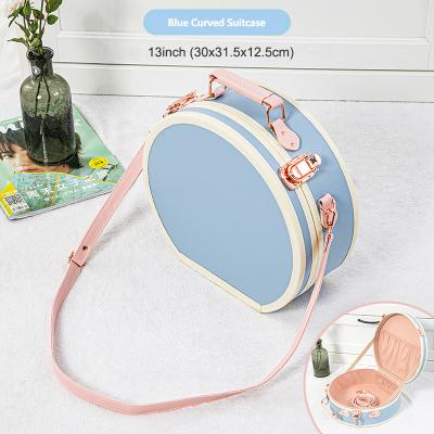 China Wholesale Custom Vintage Blue Floral Round Luggage 13inch Gift Box Carry Case Small Curved Hat Small Cosmetic Case for sale