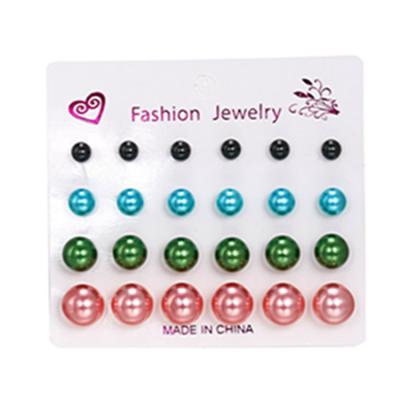 China FASHIONABLE Ladies Matching BY-27 Colors Pearl Ball Earring Set Packaging Card 9 Pairs Earrings Kit for sale