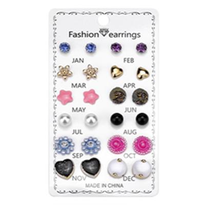 China BY-21 Trendy Fashion Stud Earrings For Women Jewelry Sets Flower Heart Star Ball Crystal 12 Pairs Stud Earring Set for sale