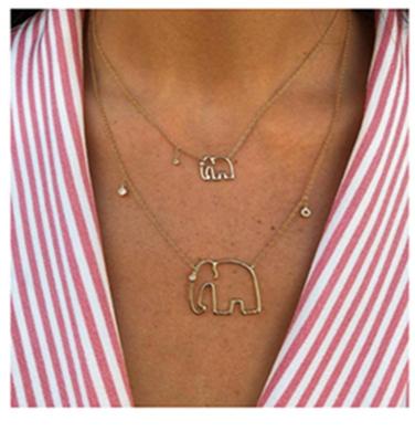 China Wholesale Fashion Women's Double Layers Necklaces Jewelry Gold Crystal Alloy Animal Hollow Elephant Necklace KR-132 TRENDY for sale