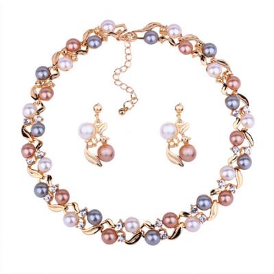 China XD-04 Trendy Wholesale Fashion Women Jewelry Sets Crystal Pearl Charm Necklace Stud Earrings and Earring Jewelry Set for sale