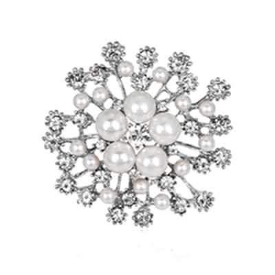 China Fashion Women Lady Clothes Jewelry Scarf Buckle Diamond Alloy Crystal Pearl Snowflake Brooch Pin YZ-32 for sale