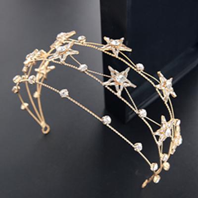 China Bridal Jewelry Crystal Stars Headband Star Tiara Princess Crown Fairy Hair Fashion Bride Accessories Wholesale HX-016 for sale