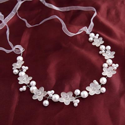 China Bridal Jewelry Crystal Pearl Flower Hair Band White Fairy Handmade Fairy Headband Accessories Wedding Hair Ribbon HX-015 for sale