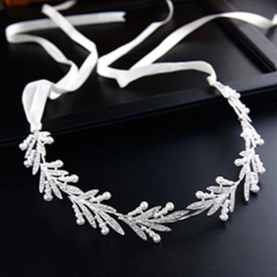 China HX-14 Handmade Fairy Romantic Pearl Crystal Leaf Hair Band Fairy Wedding Hair Band Bridal Jewelry Wholesale Ribbon for sale