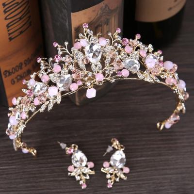 China Princess T-02 Bridal Accessories Tiara Hair Jewelry Crystal Earrings and Princess Pink Tiaras for sale