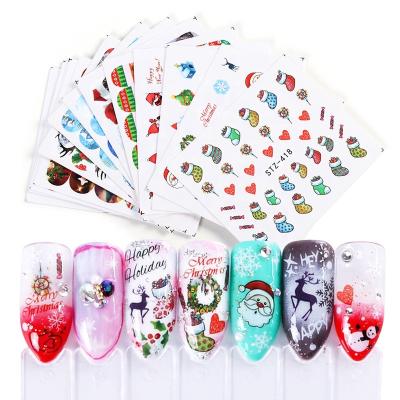 China Easy Apply Mixed Nail Art Vendor Wholesale Art Full Cover Wraps Set 16pcs Snowman Christmas Nail Sticker Winter Water Slider Nail Set for sale