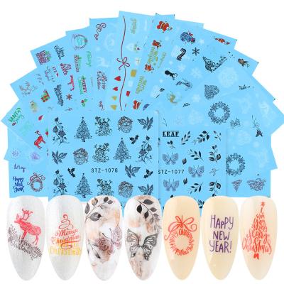 China Easy Apply 16PCS Winter Christmas Nail Snowflake Sticker For Nails Water Decal Nail Art Slider Leaf Letter Nail Transfer Wrap Decor for sale