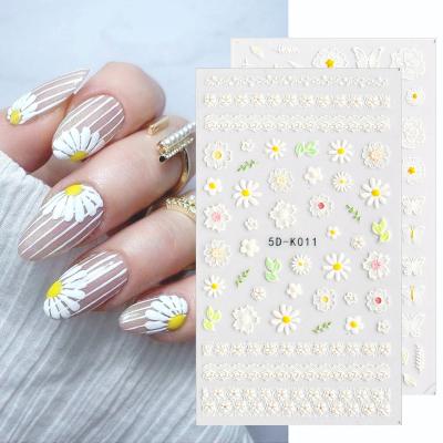 China Easy Apply New 5D Acrylic Etched Nail Sticker White Embossed Flower Sliders Nail Art Decorations Butterfly Design All For Manicure Wraps for sale