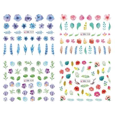 China Easy Apply 12 Type Nail Art Sticker Foils Water Wraps Summer Charm Flower Colorful Leaf DIY Plants Polish Decals for sale