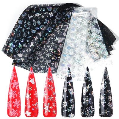 China Nail Art Decoration 10pc Christmas Holographic Stickers For Nails Snowflake Ornament Nail Sticker Christmas Bell Adhesive Transfer Foil Manicure for sale