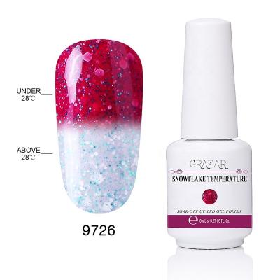 China DIY Nail Art Beauty 8ml Nail UV Gel Polish Soak Off Style Nail Art Semi Permanent Led UV Gel Color Changing Series Wholesale Snowy for sale