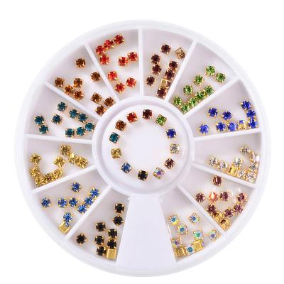 China Luxury Rhinestone Mixed Crystal Glitter Gem Edge Metal Nail Art Wheel Square Claws Drill Tips UV Gel Polish Acrylic Accessories Manicure Tool for sale