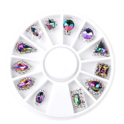 China Luxury 12 Gems Mixed Design Crystal Flame ab Glass Rhinestones Combine 3D Metal DIY Tips Jewelry Accessories Nail Art Decoration Tools Manicure for sale