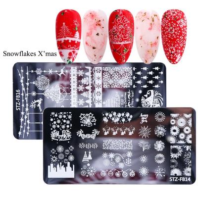 China 2019 Flat Rectangle Nail Stamping Templates Christmas Snowflake 12x6cm Stainless Steel Image Plates Polish Manicure Stencil Wholesale for sale