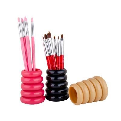 China Professional Storage Pen Holder Makeup Nail Art Beauty Brushes Pen Pot Plastic Pencil Box Container Salon Tool Black Pink Beige Desk Organizer for sale