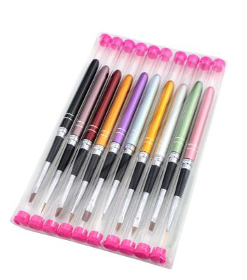 China 10pcs NAIL Broom Brushes Mixed Paint Flat Polish Trimming Manicure Tips UV Gel Pen Builder Coat Extension Acrylic Rhinestones for sale