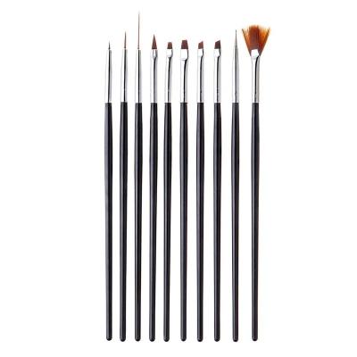 China 10Pcs Nail Art Acrylic UV Gel Builder Flat French Design Manicure Paint Drawing Tools Liquid Nail Art Brush Liner Stripes Lines for sale