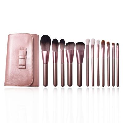 China Angular Blush 12PCS Makeup Brush Set With PU Bag Professional Cosmetic Beauty Brush Makeup Set High Quality Goat Hair Makeup Brush for sale