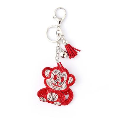 China TRENDY Fashion Jewelry Rhodium Plated Pave Red Monkey Tassel Padded Key Rings Accessories for sale