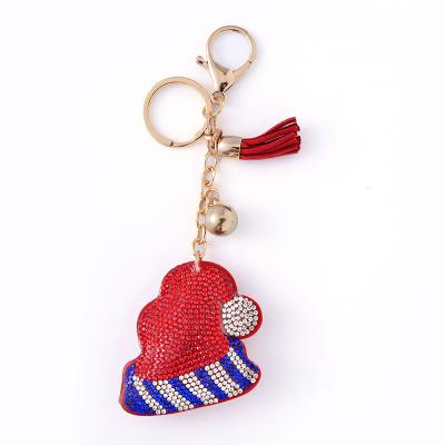 China TRENDY Fashion Jewelry Gold Plated Pave Christmas Hat Red Tassel Padded Keychain Accessories for sale