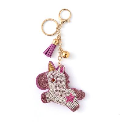 China TRENDY Fashion Jewelry Gold Plated Purple Star Pave Unicorn Padded Unicorn Keyring Accessories for sale