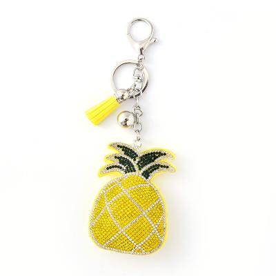 China Cute Fashion Jewelry Rhodium Plated Pave Pineapple Yellow Tassel Padded Keychain Accessories for sale