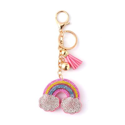 China TRENDY Fashion Jewelry Gold Plated Pink To Pave Colorful Rainbow Padded Keychain Accessories for sale