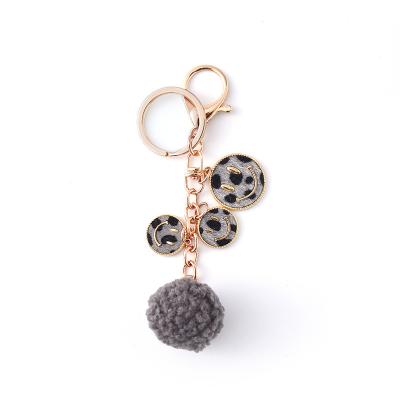 China CLASSIC Fashion Jewelry Gold Plated Tri Smile Gray Ball Keyring Key Chain Leopard Zinc Alloy Accessories for sale