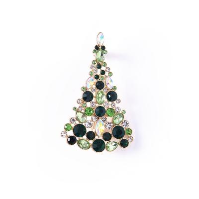 China China Trendy Wholesale Green Pave Christmas Tree Metal Fashion Zinc Alloy Brooch For Women for sale