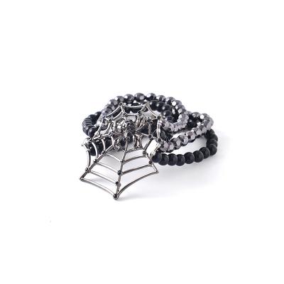 China Halloween Religious Hot Selling Hematite Plated 4 Row Faceted Plastic Bead With Spider Web Stretch Bracelet for sale