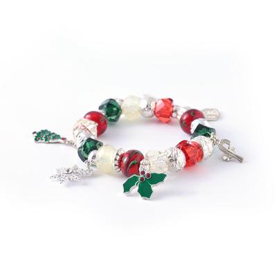 China CLASSIC Hot Selling Christmas Rhodium Plated Snowman Tree Snowflake Bead Stretch Bracelet for sale