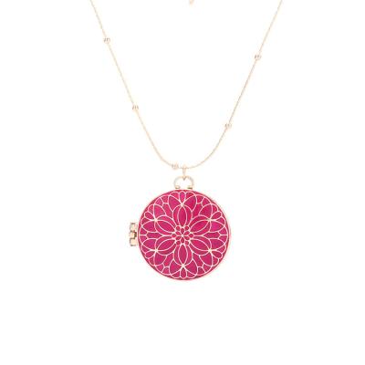 China New Design 2022 New Arrival Wholesale Price TRENDY Necklace Dark Pink Epoxy Round Pendant Chain Necklace for sale