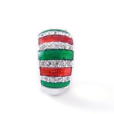 China CLASSIC Hot Selling Rhodium Plated Christmas Stripe Epoxy Stone Stretch Ring Fashion Jewelry For Women for sale