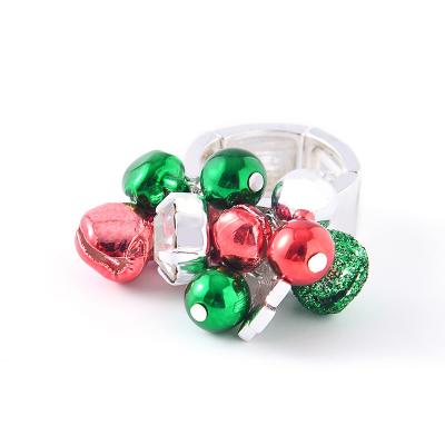 China CLASSIC Hot Selling Christmas Rhodium Plated Jingle Bell Cluster Bead Christmas Tree Stretch Ring Fashion Jewelry For Ladies for sale