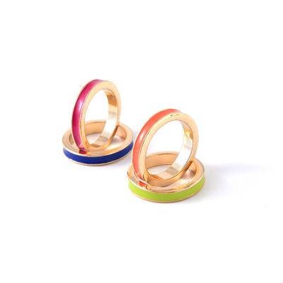 China CLASSIC Minimalist Round Gold Plated Zinc Alloy Enamel Huggie Flat Statement Rings Sets for sale