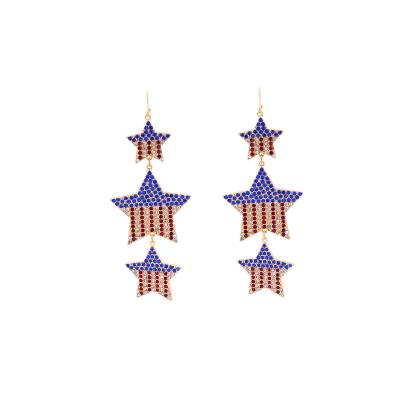 China TRENDY American Flag Independence Day Pave Metal Star Fish Hook Earring Fashion Jewelry Accessories Women for sale