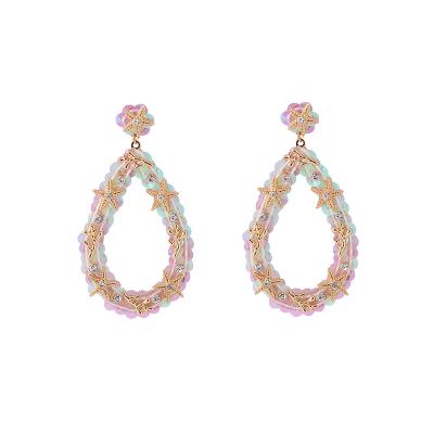 China FASHIONABLE Hot Selling Gold Plated Pink Glitter Starfish Coral Teardrop Post Earring Fashion Jewelry Accessories Women for sale