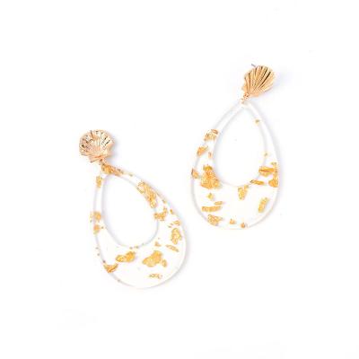 China New Arrival TRENDY Fashion Jewelry Gold Plated Metal Shell Crystal Resin With Gold Glitter Teardrop Mail Earring Accessories Women for sale