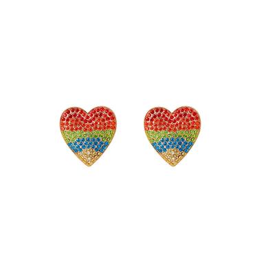 China Trendy Needle Rainbow Colorful Crystal Rhinestone Loving Heart Drop Earrings Shining Crystal Earrings for sale