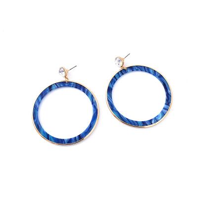 China New Arrival TRENDY Fashion Jewelry Gold Plated Tonal Crystal Glass Top Big Blue Earring Post Earring Accessories Women for sale