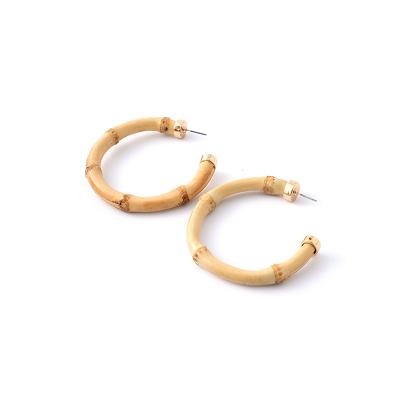 China CLASSIC Hot Selling Gold Plated Texture Bamboo Wood Shape C Circle Earring Fashion Jewelry Accessories For Women for sale