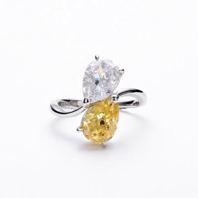 China CLASSIC Delicate Ice Pear Shaped Double Flower Cut Two Tone Twisted Arm Rings Engagement Ring s925 Natural 18k Silver Diamond for sale