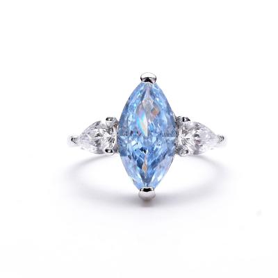 China CLASSIC Blue Horse Eye Topa High Carbon Drill Rings Authentic Blue CZ Engagement 18k Diamond Ring Oval 925 for sale