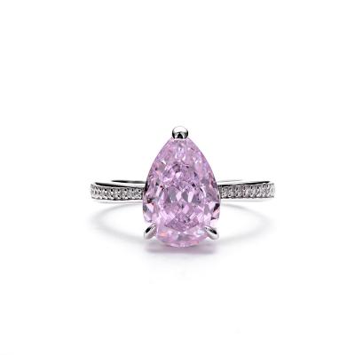 China CLASSIC Wholesale Pear Shaped Gemstone 18k Ice Flower Cut 925 Silver Ladies Pink CZ Diamond Rings for sale