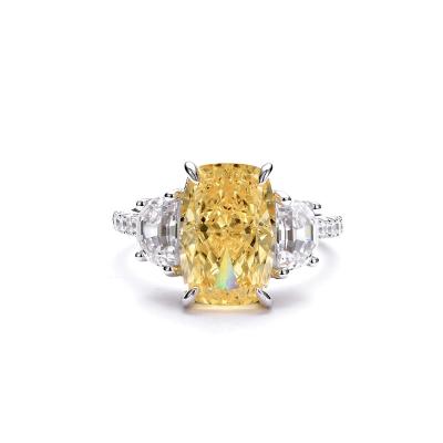 China Big Cut CLASSIC Yellow Radiant Rectangle Flower Ice Cream 1 CT Diamond Ring For Women Citrine With Diamond Rings for sale