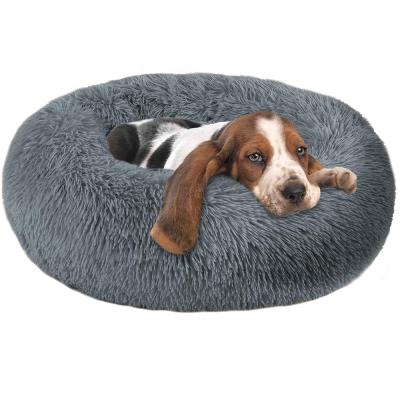 China Travel Amazon Hot Sale Soft Comfortable Plush Donut Calming Pet Bed, Luxury Faux Fur Dog and Cat Beds for sale