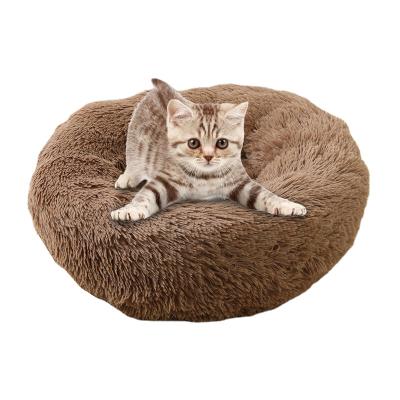 China Travel Dropshipping Amazon Soft Comfortable Plush Donut Calming Pet Bed, Luxury Faux Fur Dog and Cat Beds for sale