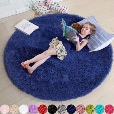 China Shaggy Bedroom Rug Solid Color Soft Modern Washable Round Plush Fluffy Rugs For Living Room Home Decorative for sale