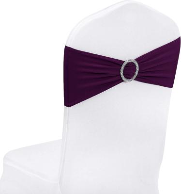 China Disposable Wedding Banquet Stretch Chair Sashes Elastic Chair Bands With Buckle Slider for sale